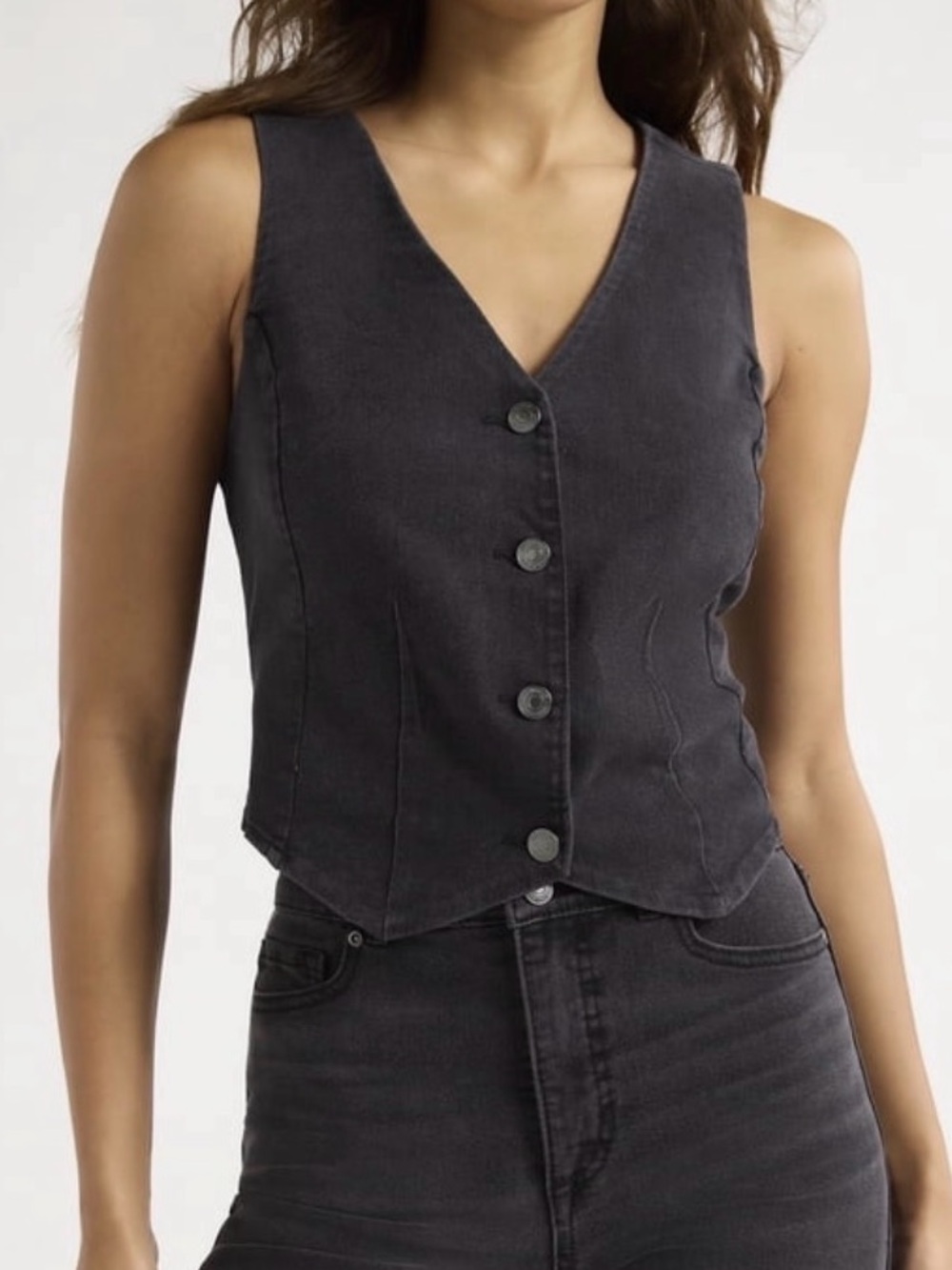 Soft Washed Black Denim Vest - NWOT